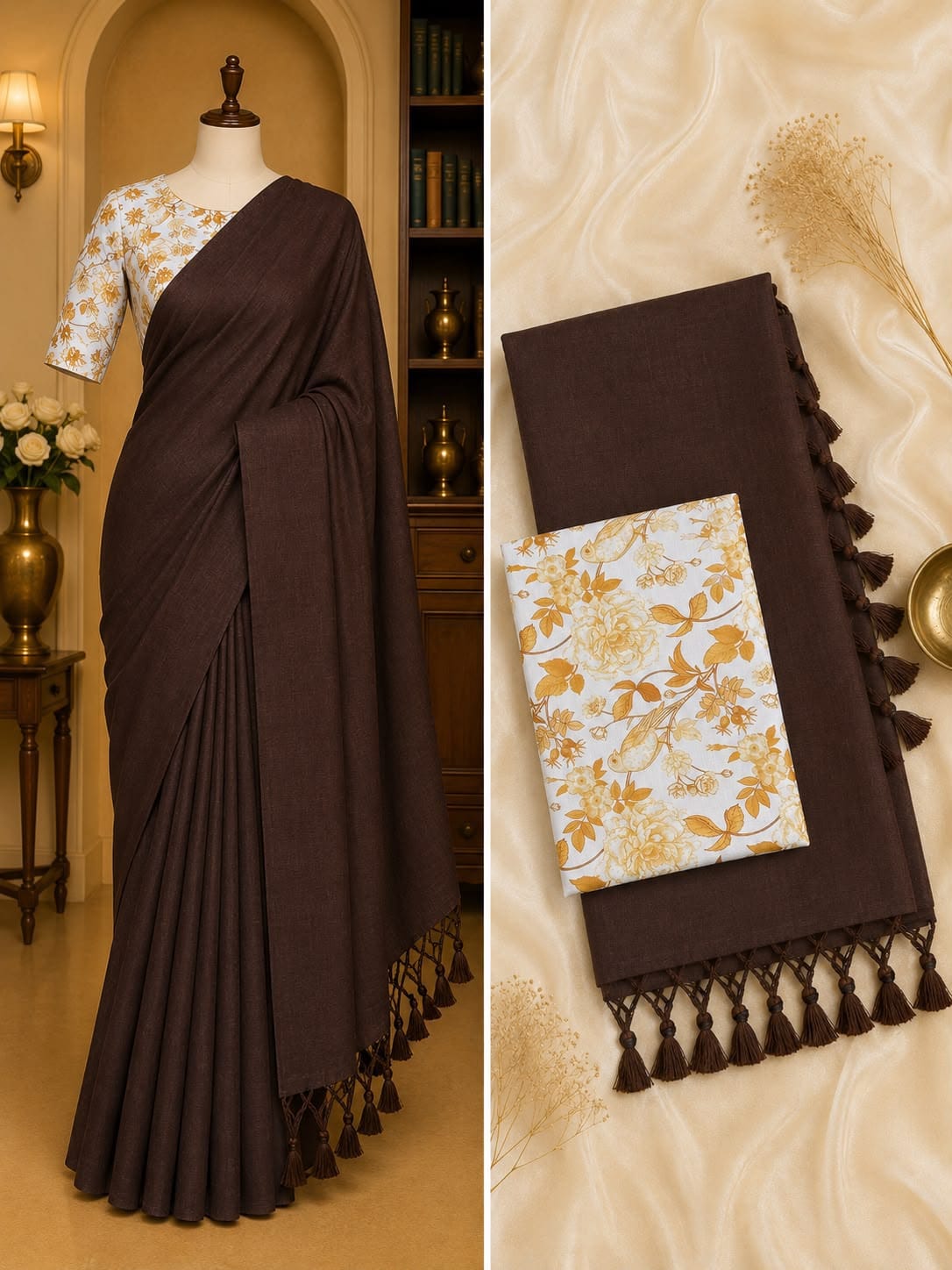 Chocolate Brown Handloom Khadi Cotton Saree Handloom Khadi Cotton Saree in Chocolate Brown colour