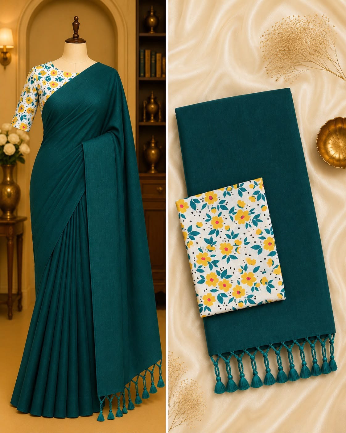 Teal Blue Handloom Khadi Cotton Saree Handloom Khadi Cotton Saree in Teal Blue colour