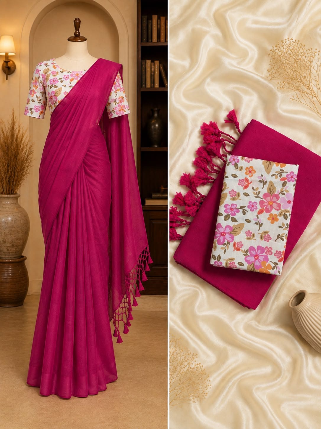 Rani Pink Handloom Khadi Cotton Saree Handloom Khadi Cotton Saree in Rani Pink colour