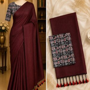 Handloom Khadi Cotton Saree in Wine Maroon colour