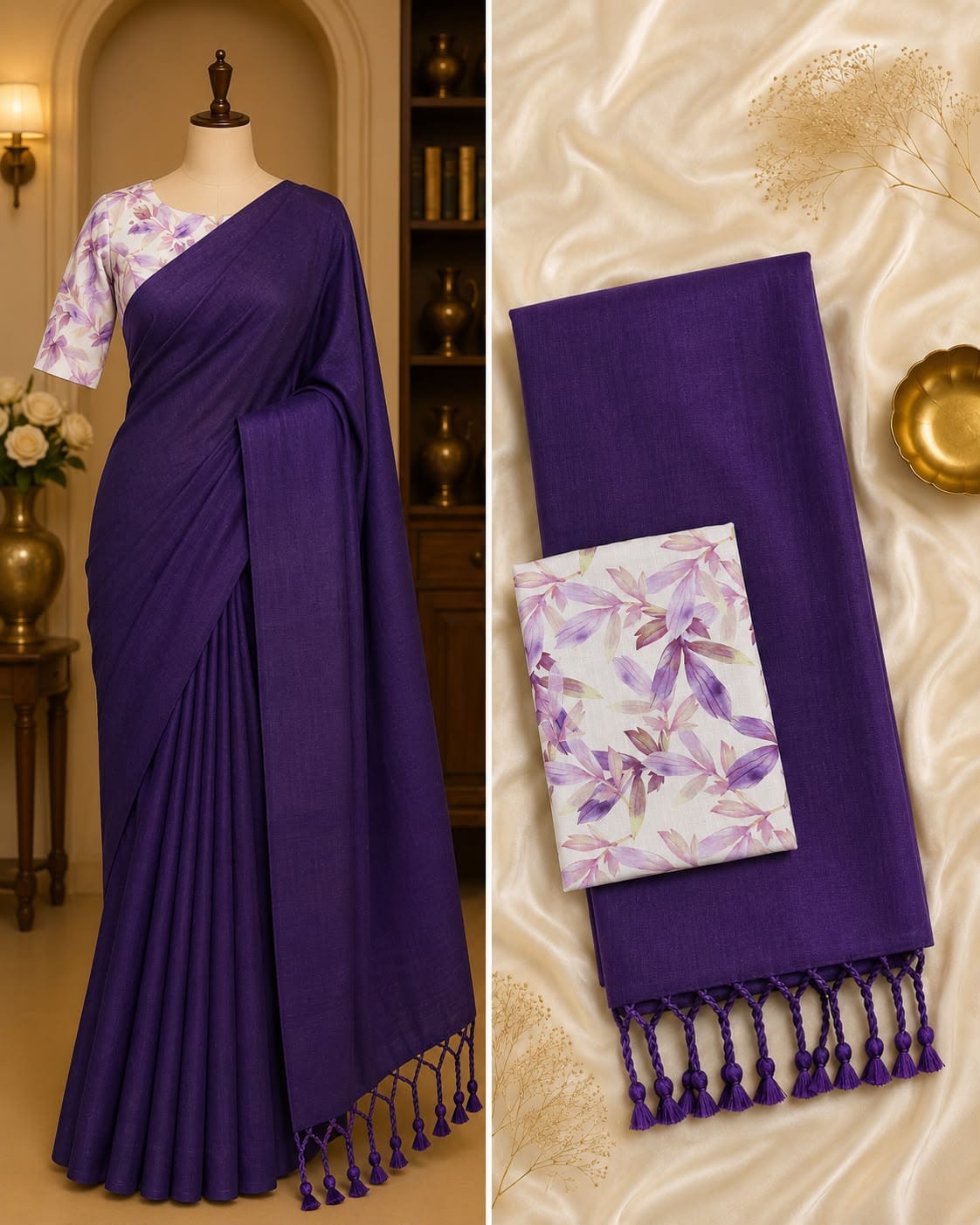 Royal Purple Handloom Khadi Cotton Saree Handloom Khadi Cotton Saree in Royal Purple colour