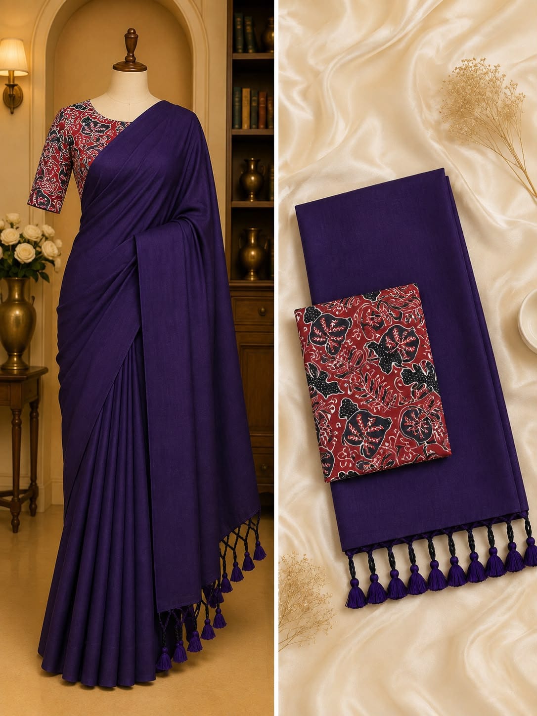 Deep Purple Handloom Khadi Cotton Saree Handloom Khadi Cotton Saree in Deep Purple colour