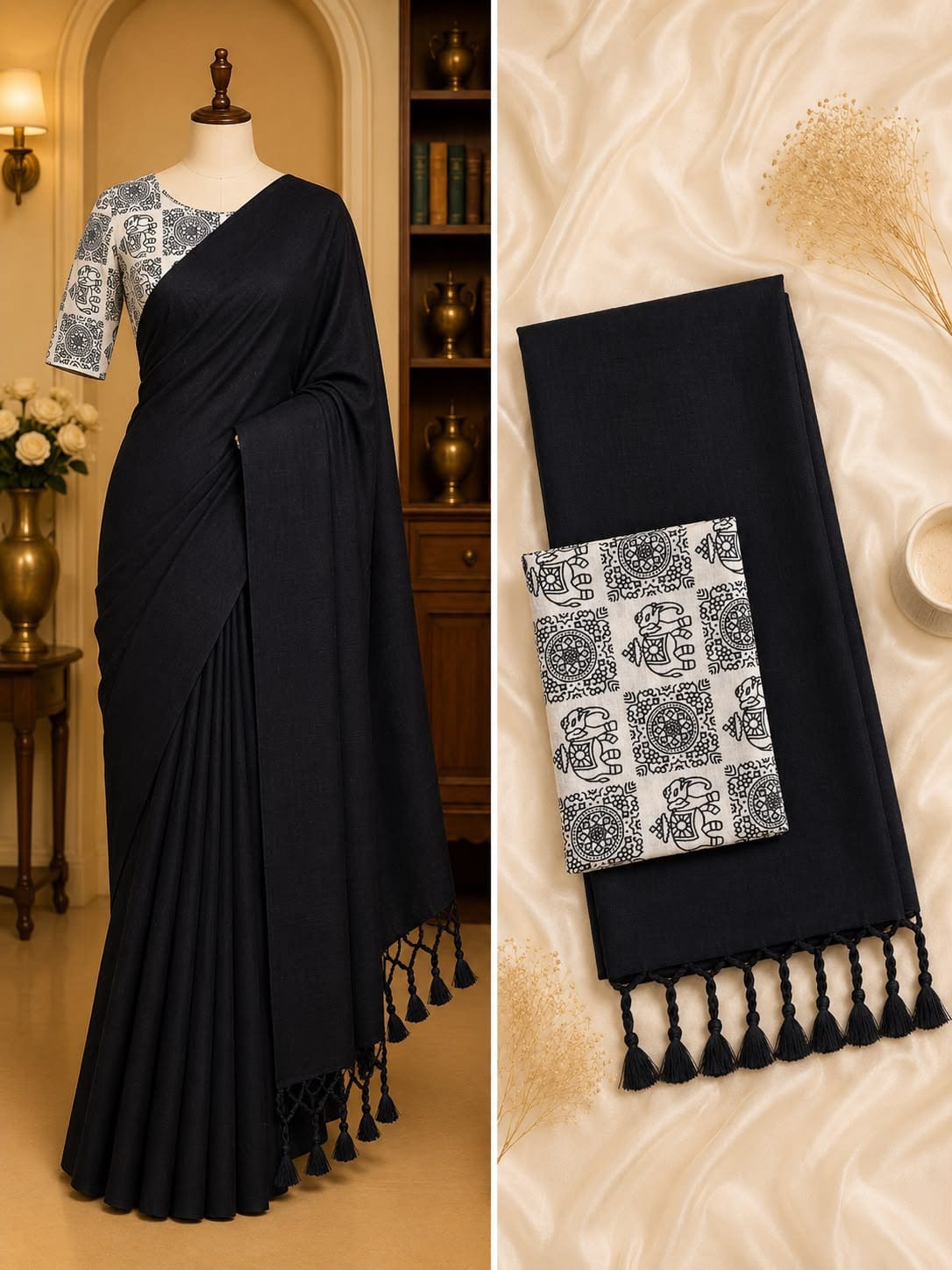 Black Handloom Khadi Cotton Saree Black Handloom Khadi Cotton Saree