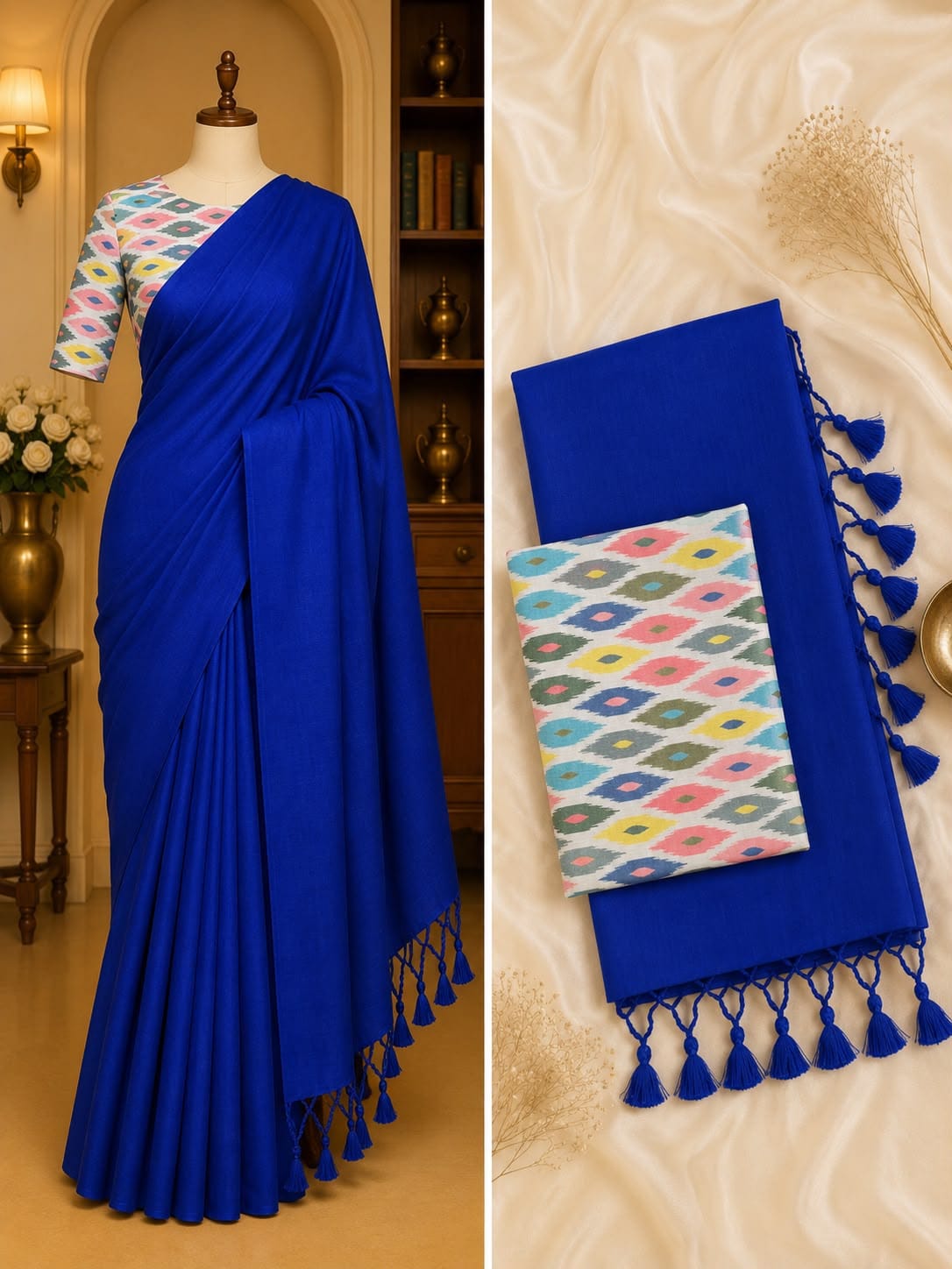 Royal Blue Handloom Khadi Cotton Saree Handloom Khadi Cotton Saree in Royal Blue colour