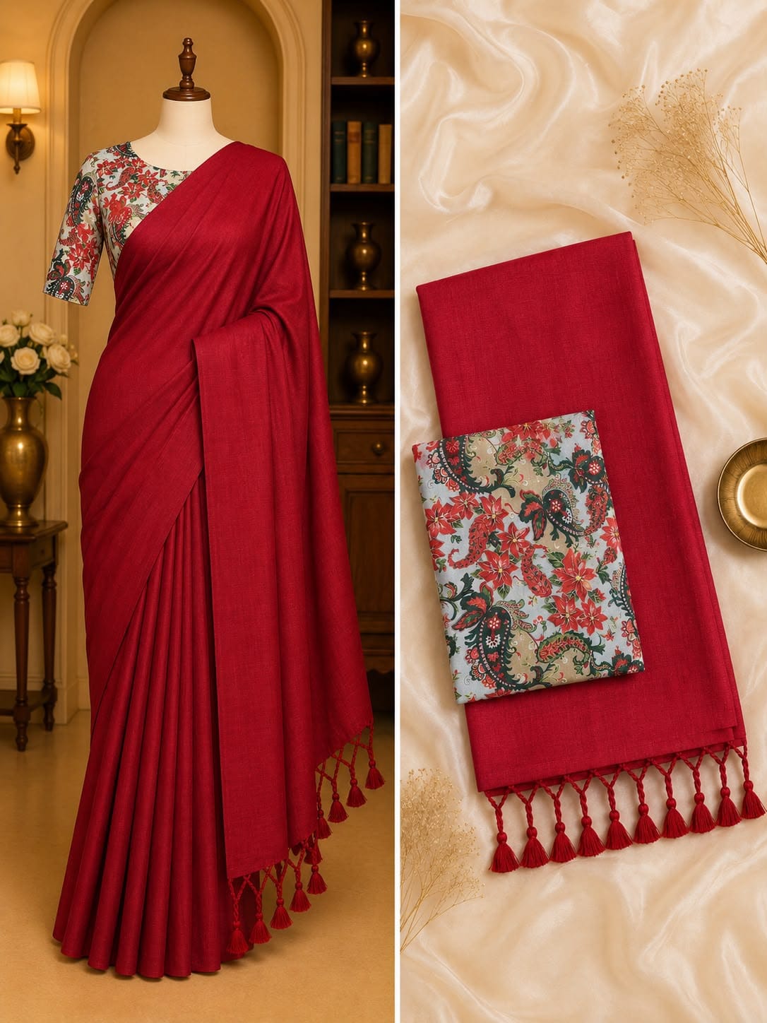 Crimson Red Handloom Khadi Cotton Saree Handloom Khadi Cotton Saree in Crimson Red colour