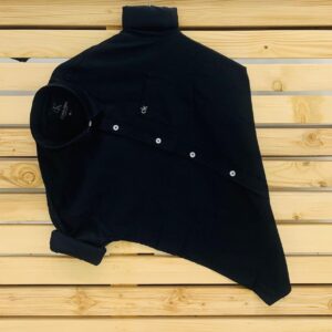 Calvin Kevin black plain men's shirt with hard collar, full sleeves and embroidered logo.