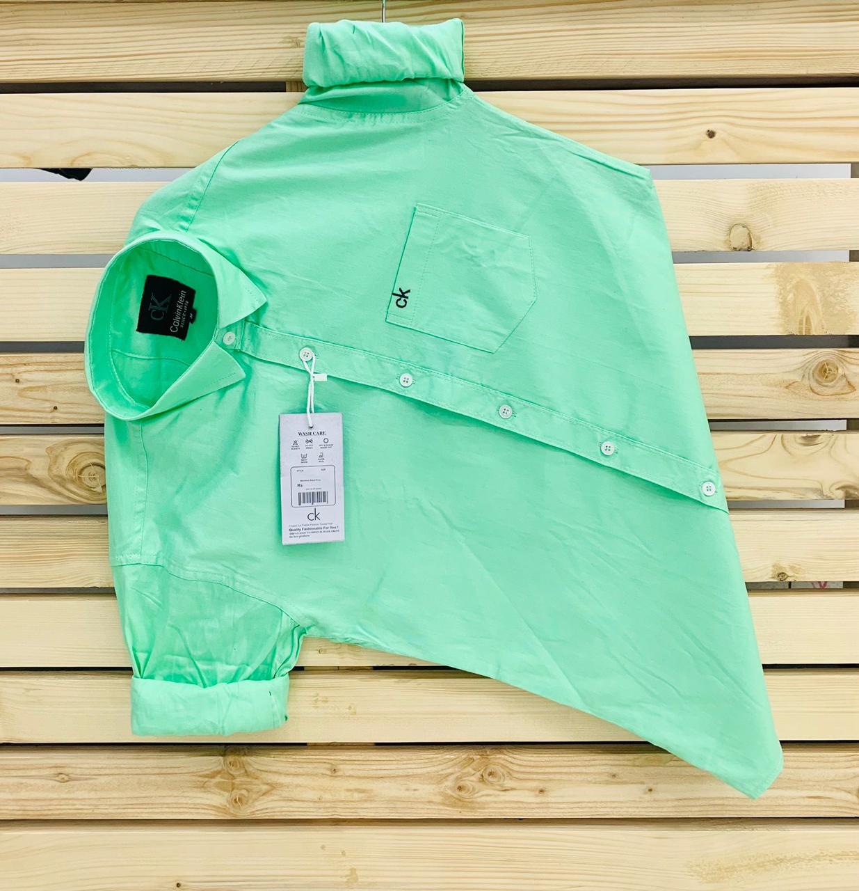 Calvin Kevin Plain Shirt – Mint Green Calvin Kevin mint green plain men's shirt with hard collar, full sleeves and embroidered logo.