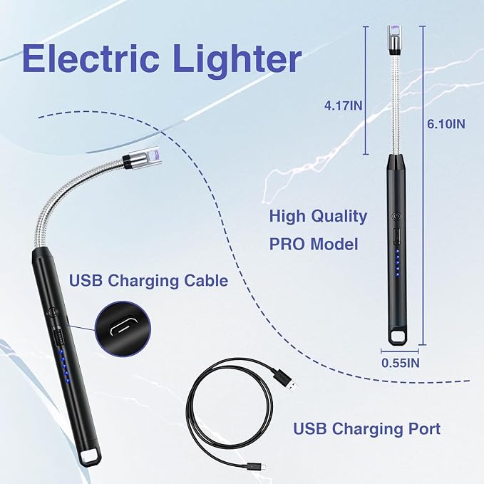 Rechargeable Electric Arc Lighter – Flexible Neck USB Lighter Rechargeable electric arc lighter with flexible neck and safety lock