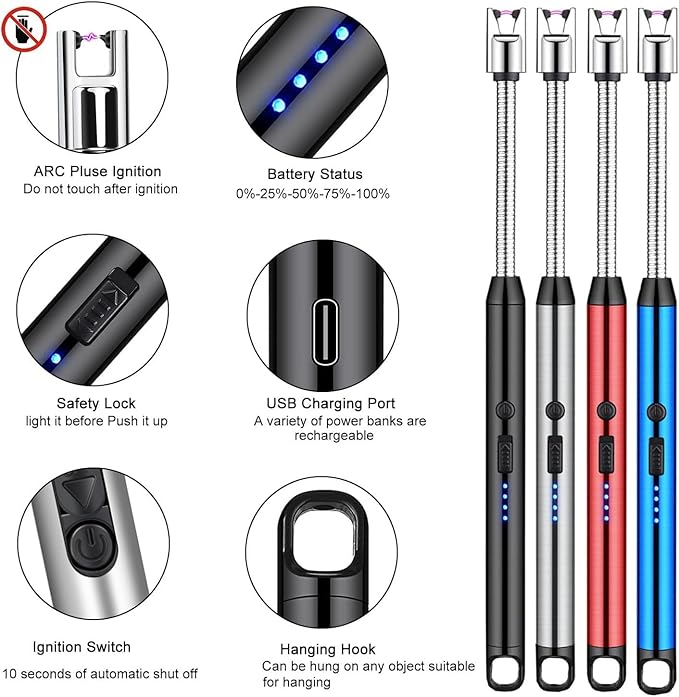 Rechargeable Electric Arc Lighter – Flexible Neck USB Lighter Rechargeable electric arc lighter with flexible neck and safety lock
