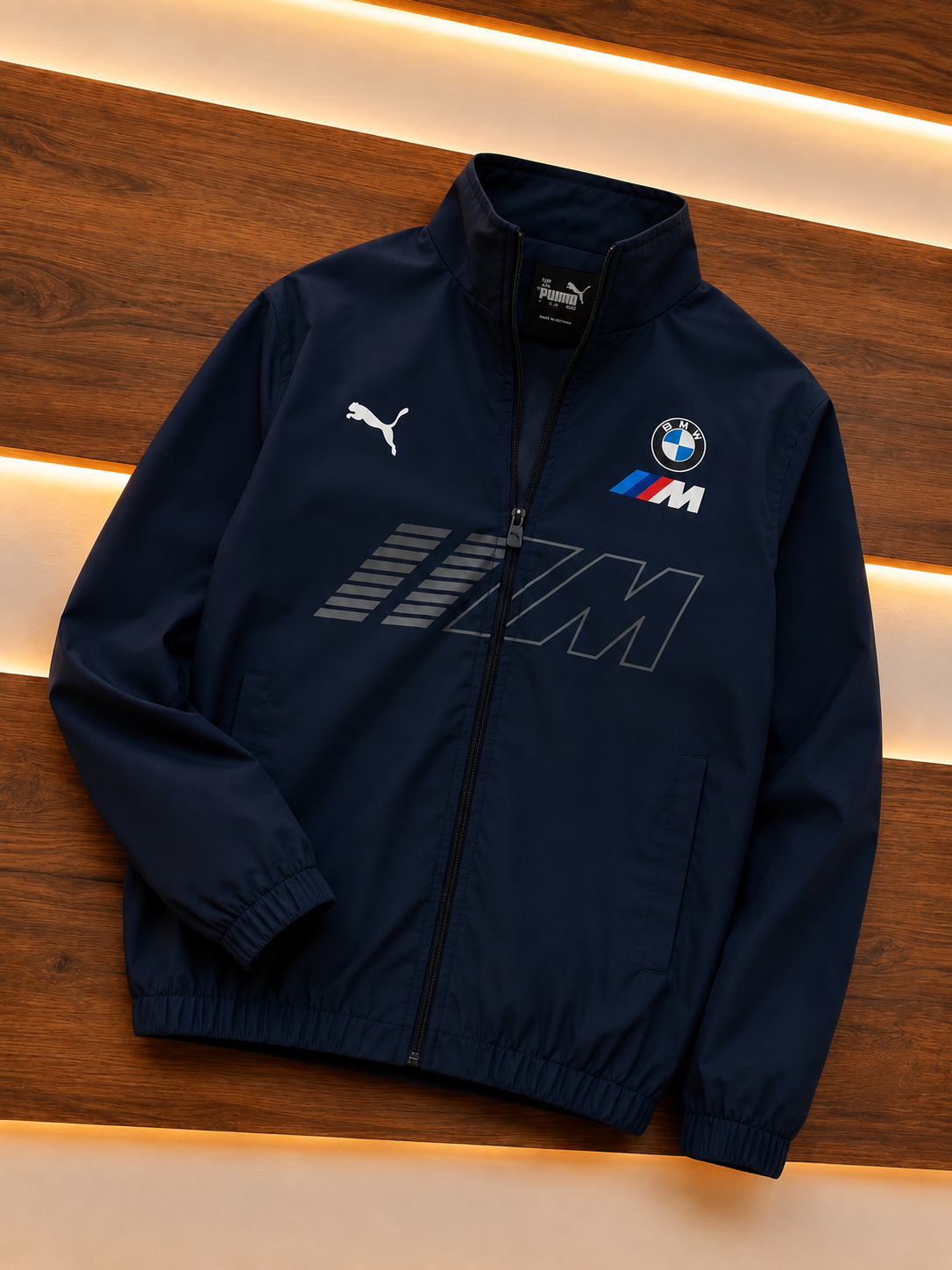 Navy Blue BMW M Motorsport Jacket Navy blue BMW M Motorsport jacket with BMW badge, Puma logo and colorful M Motorsport branding