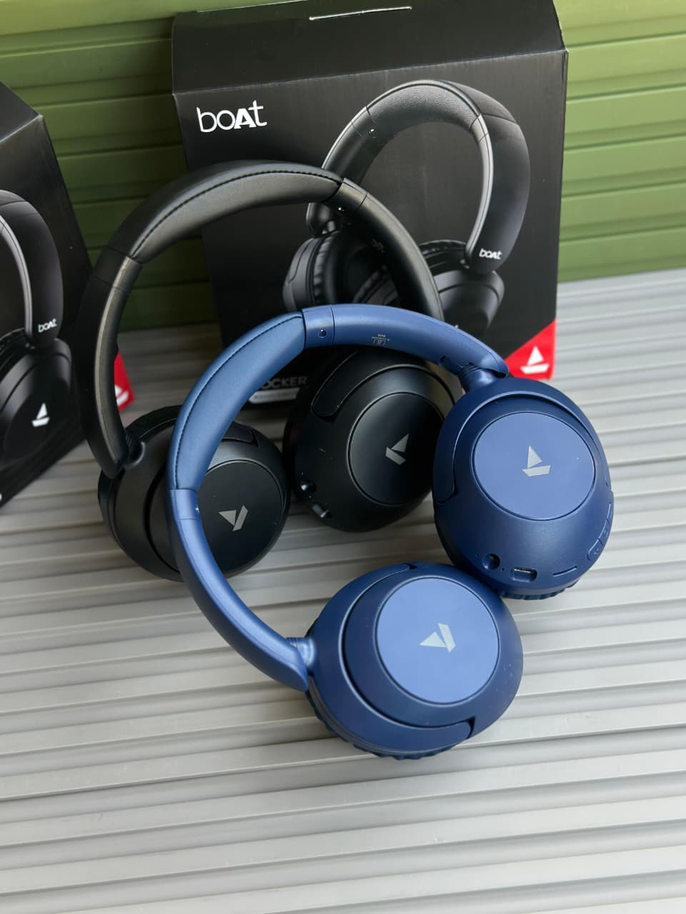 boAt Rockerz 650 Pro Wireless Headphones boAt Rockerz 650 Pro black wireless over-ear headphones displayed on a minimalist stone pedestal