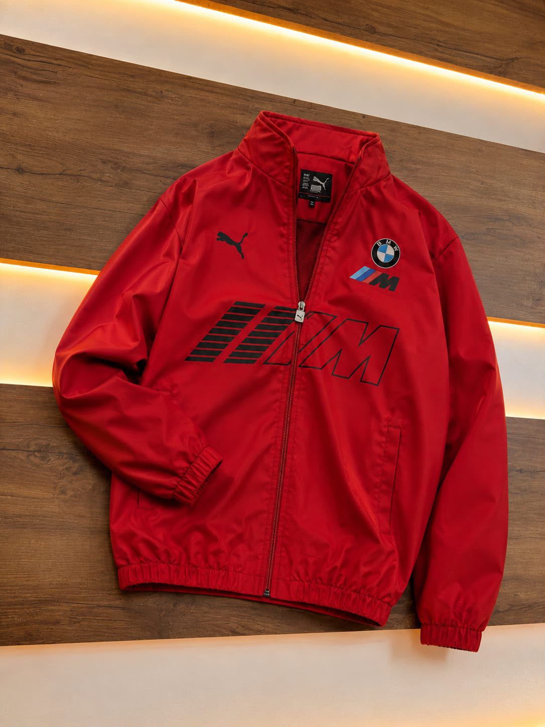 Red BMW M Motorsport Jacket Red BMW M Motorsport jacket with black Puma logo, BMW badge and large black M Motorsport graphic