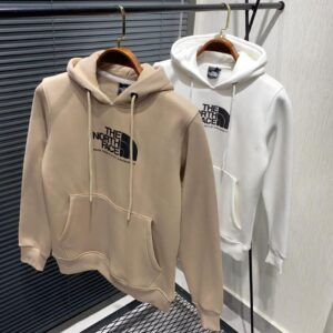 The North Face premium 410 GSM fleece hoodie in beige and white colour