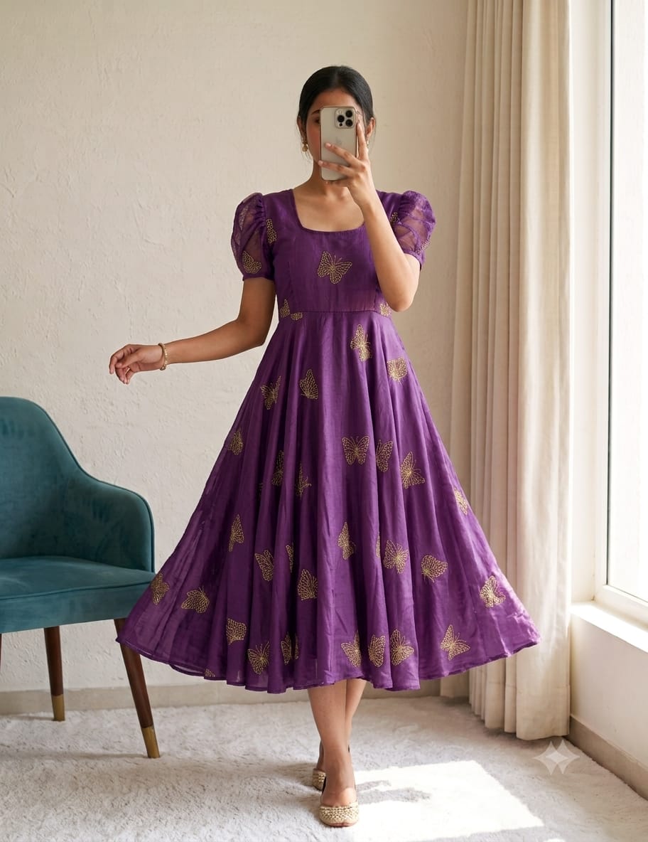 Purple Rangoli Silk Designer Gown Designer purple Rangoli Silk gown with beads and sequin work
