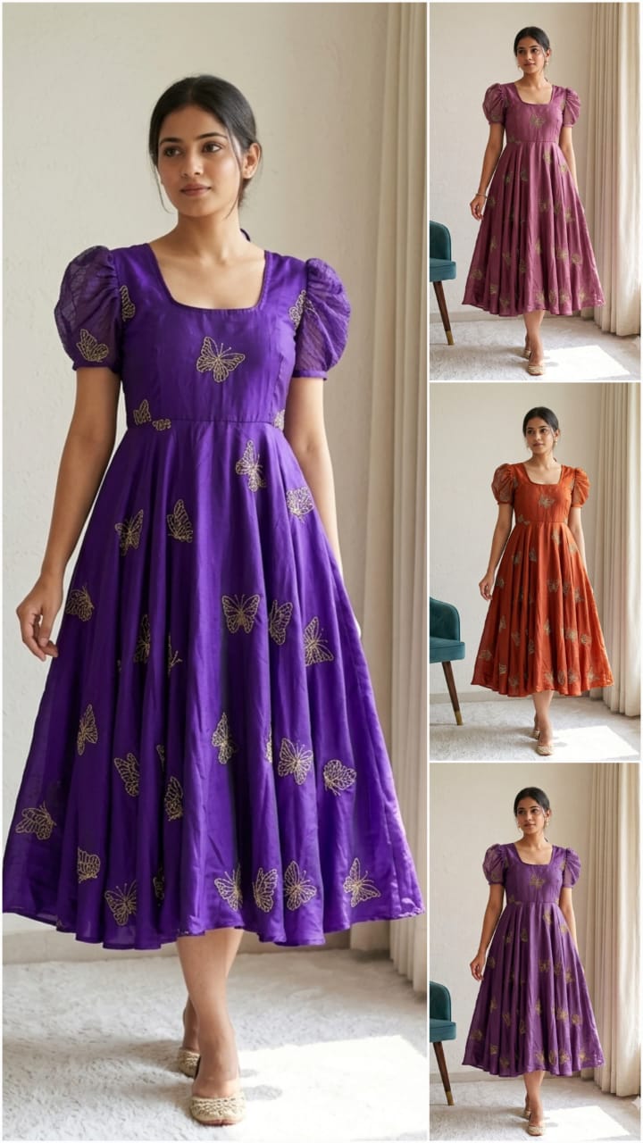 Rangoli Silk Beads & Sequin Work Gown Elegant Rangoli silk gown featuring intricate bead and sequin work, with a flattering silhouette designed for special occasions.